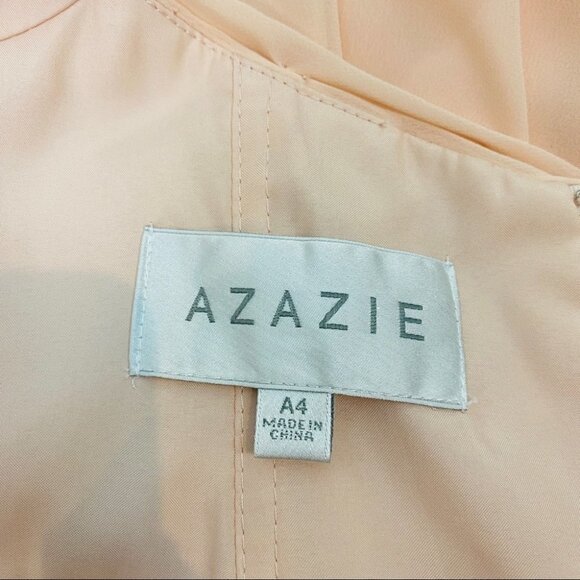 Azazie Elegant Floor Length Sleeveless Prom Wedding Guest Dress Light Peach - Picture 11 of 14